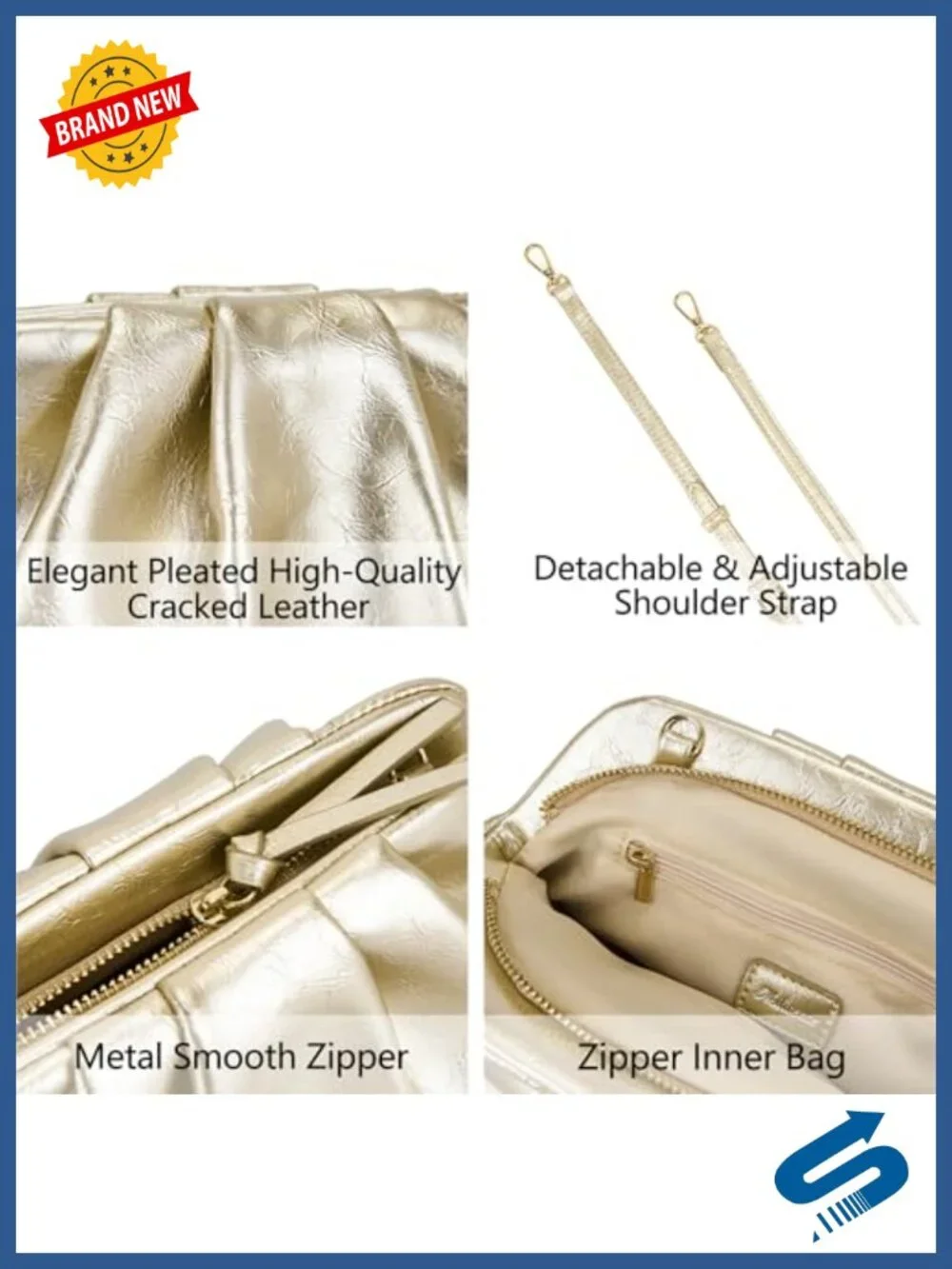 Milisente Shiny Faux Leather Pleated Evening Clutch with Adjustable Strap